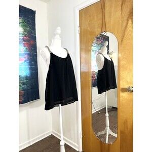 Forever 21 Sheer Chiffon Y2K Metal Bead Strap Black Camisole Babydoll Top